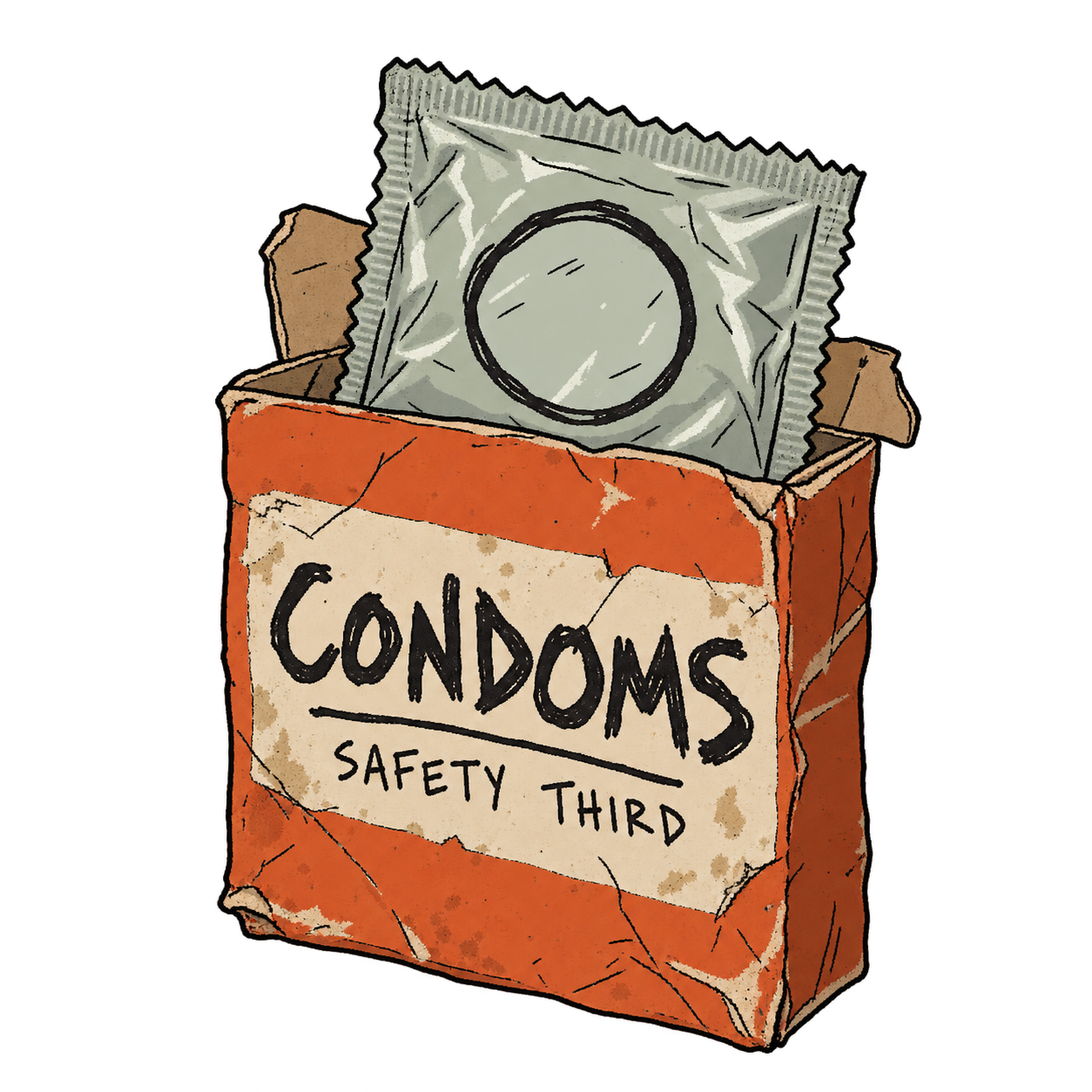 A crumpled pack of condoms labelled Safety Third
